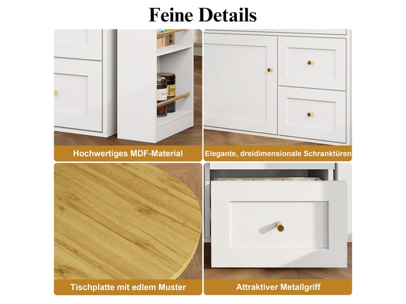  Bar de cuisine extensible,138-204x39x105 cm,avec rangement,mdf et métal,blanc  - Conforama E