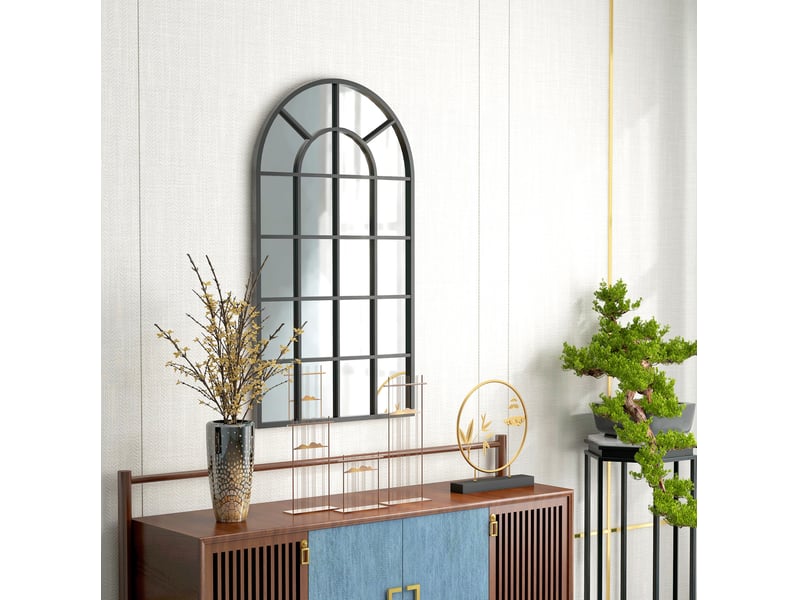  Miroir mural 110x62 cm arqué en métal noir  - Conforama C