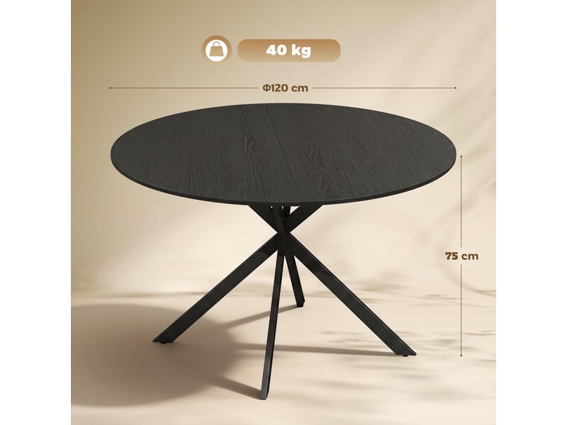  Table de salle à manger ronde pour 4 personnes, style industriel, pieds en acier, noire, idéale pour la cuisine ou la salle à manger.  - Conforama E