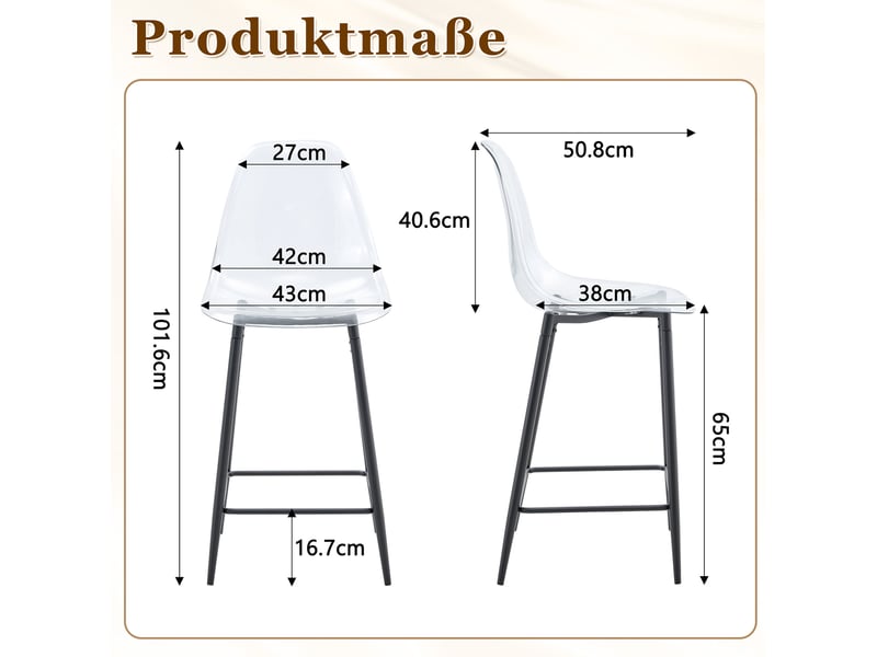  Tabouret de bar transparent avec repose-pieds et structure métallique, en plastique noir  - Conforama D