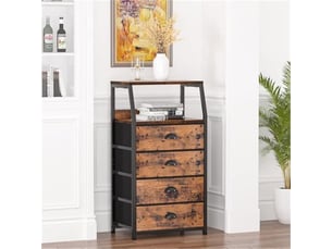 Table chevet haute 4 tiroirs tissu, étagère, meuble compact chambre entrée salon, design moderne robuste, – 41x29x84,5 cm