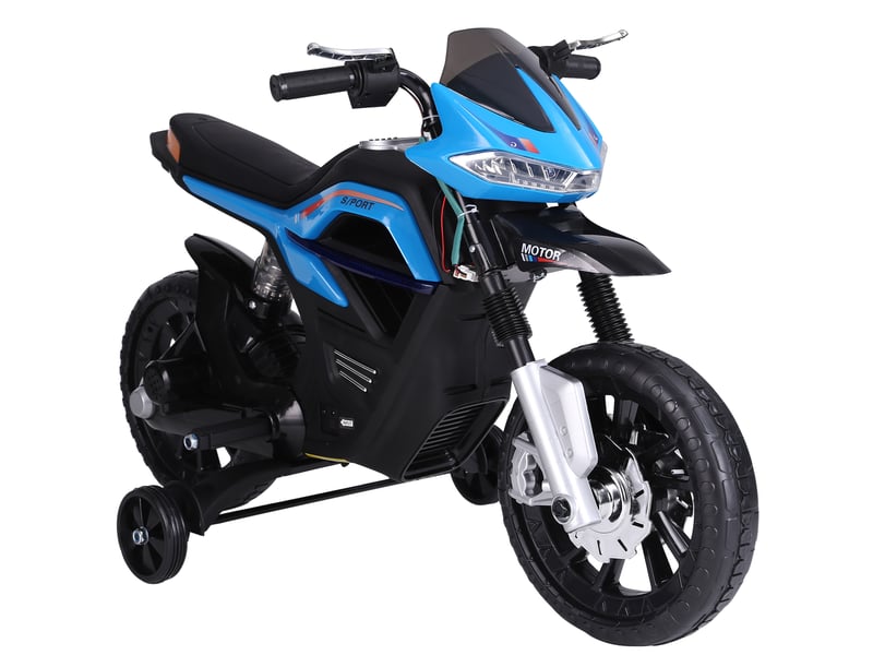 Moto électrique 6v pour enfants avec roues et phares, en pp et métal, 105 x 52,3 x 62,3 cm, bleue et noire - Conforama B