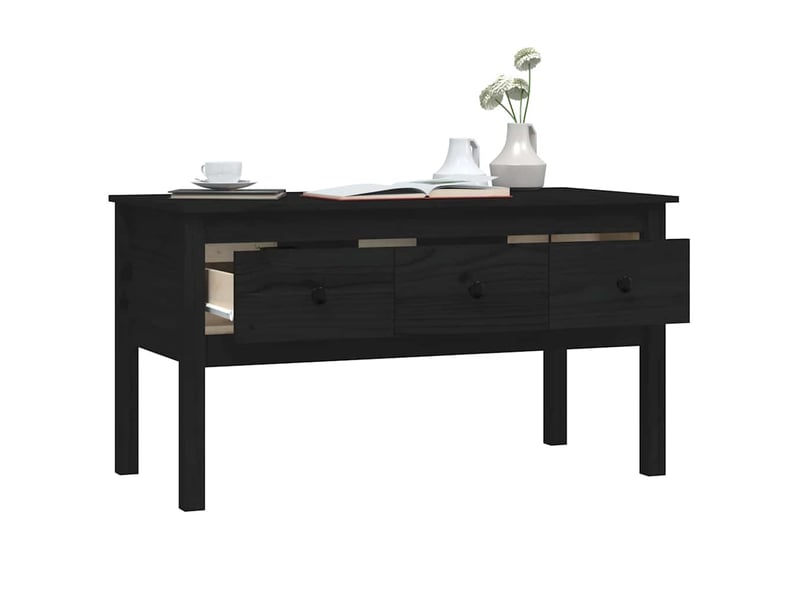  Table basse - table de salon - table à thé noir 102x49x55 cm bois massif de pin  - Conforama E