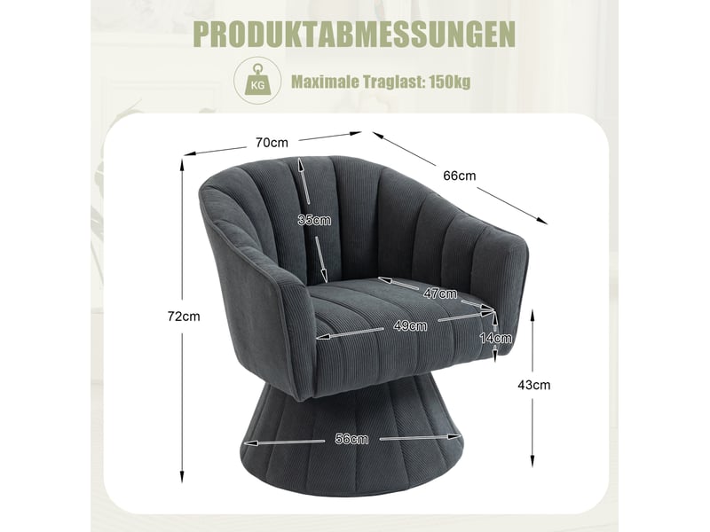  Fauteuil pivotant à 360° en velours côtelé gris foncé  - Conforama E