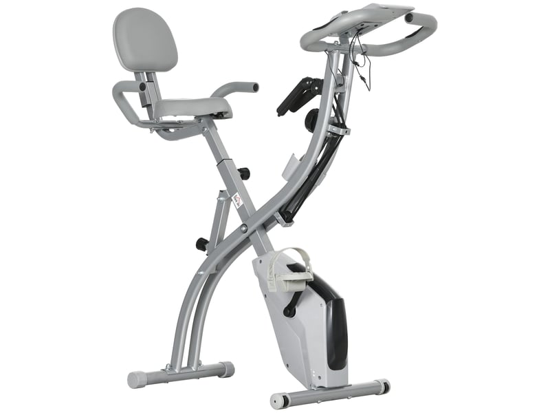 Vélo d'appartement pliant 8 niveaux de résistance magnétique dossier selle réglable poignées ergonomiques noir gris - Conforama B