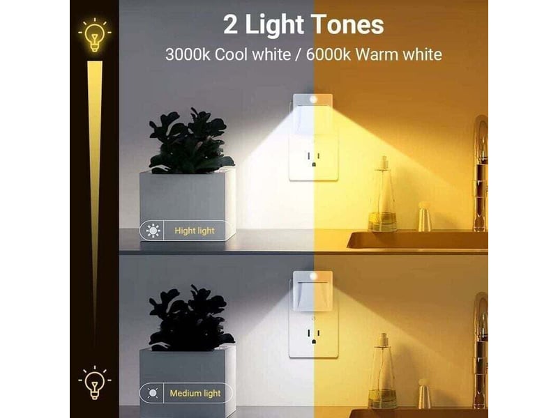  Lot de 2 veilleuses led prises, détecteur de mouvement, luminosité et température réglables pour chambre  - Conforama B