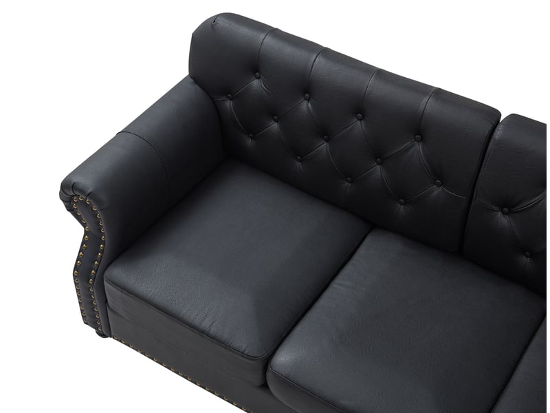  Fauteuil chesterfield avec repose-pieds et coussin noir evryae  - Conforama D