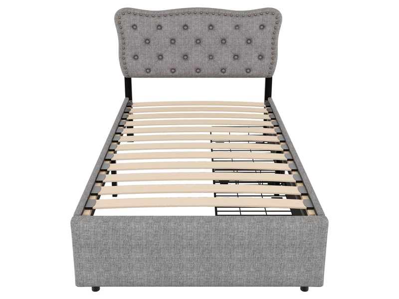  Lit rembourré gris 90x200 cm avec détails cloutés et 2 tiroirs de rangement  - Conforama A