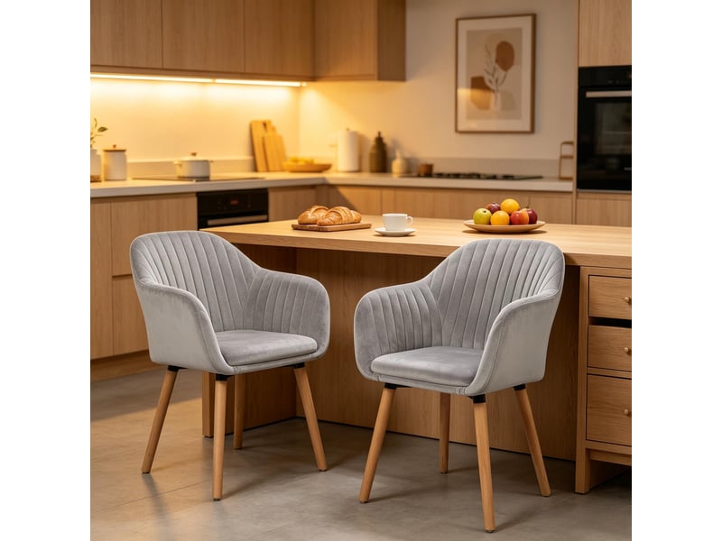  Lot de 2 chaises de salle à manger,42x50x81 cm,avec accoudoirs,velours,gris clair  - Conforama D