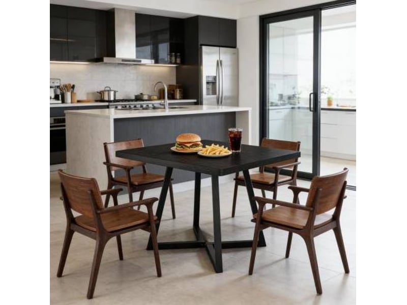  Table à manger carrée 80x80x75 cm en mdf et métal noir style industriel  - Conforama D