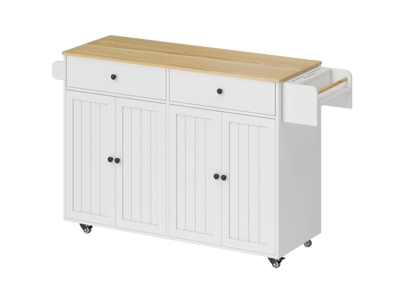  Îlot de cuisine mobile 147x43x89 cm 2 tiroirs 2 placards porte-serviettes porte-couteaux mdf blanc  - Conforama A