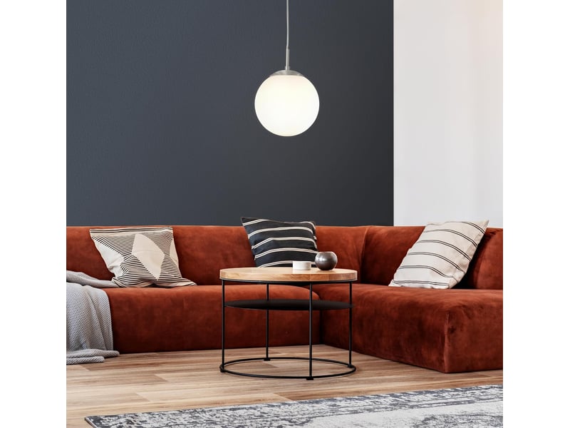  Suspension luminaire lustre suspendu en acier nickel-mat boule en verre ø 20 cm  - Conforama D