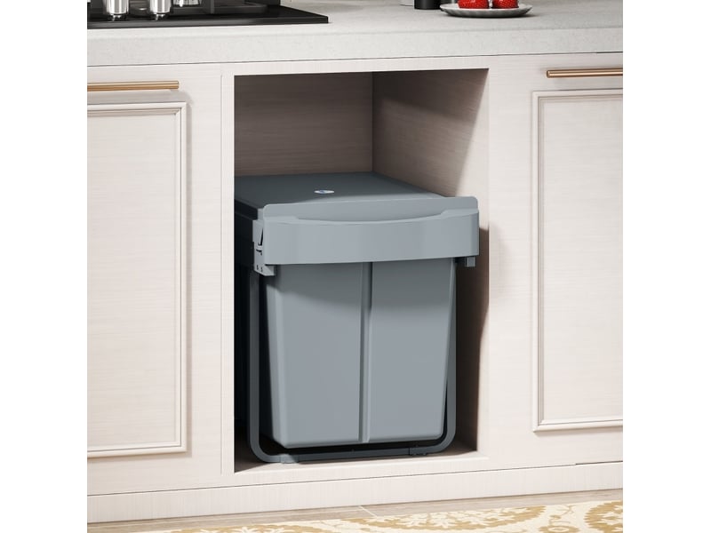  Poubelle encastrable tcqpz coulissante 2 x 20 l avec bacs amovibles 52 x 33,5 x 41 cm grise  - Conforama E