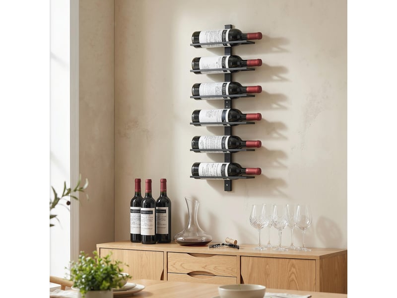  Porte bouteille mural en acier pour 6 bouteilles, pour cuisine, bar, salle à manger, noir, cave  - Conforama D