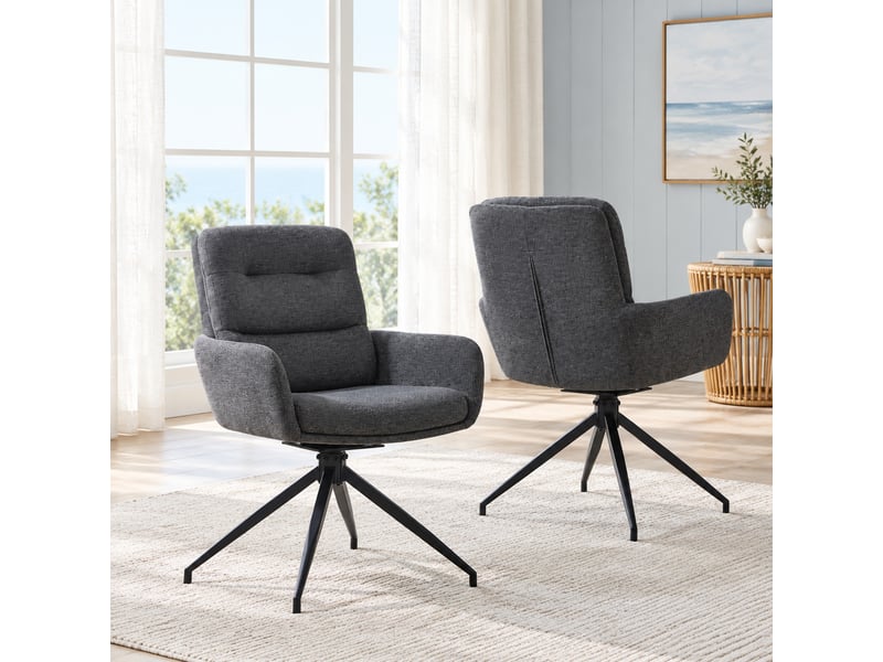  Chaises de salle à manger lot de 2 pivotantes 360°  - dossier capitonné, tissu et métal - gris foncé noir  - Conforama B
