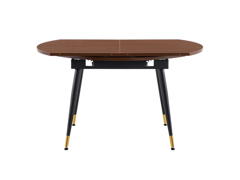  Table à manger extensible, table ronde à ovale, table salon design, plateau mdf, finition noyer, pieds métal dorés  - Conforama E