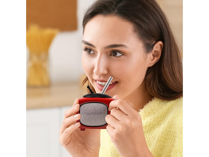  Mug en céramique avec couvercle et paille, télévision rétro, rouge, 450 ml  - Conforama B