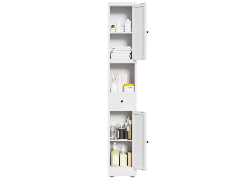 Colonne de rangement blanche 5 niveaux, 2 portes, métal, 30 × 30 × 180 cm - Conforama E