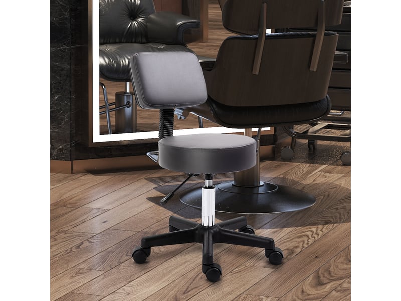  Tabouret de salon réglable en hauteur avec assise ergonomique pivotant à 360 degrés équipé de 5 roulettes et d'un revêtement synthétique gris  - Conforama D