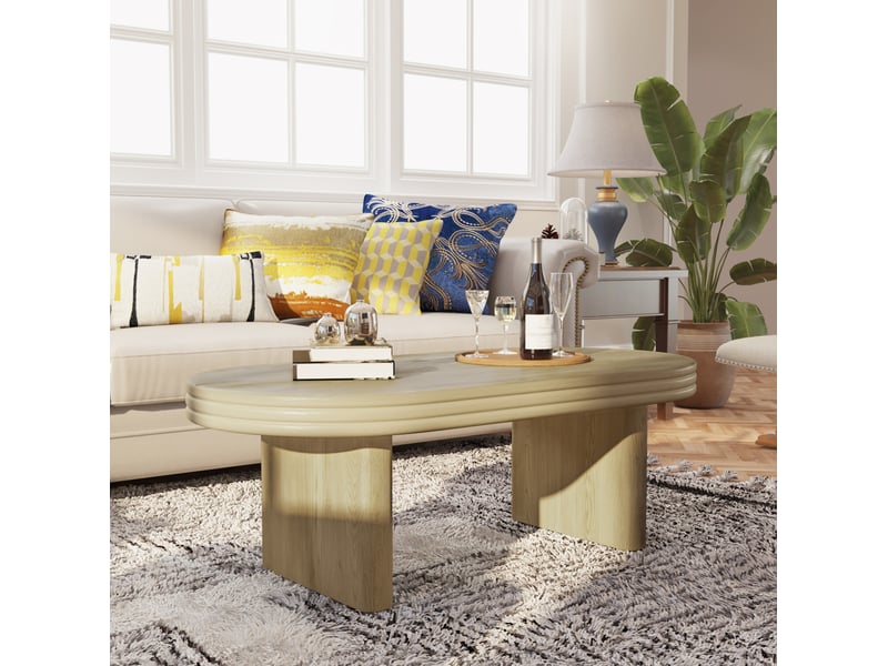 Table basse ovale en mdf avec plateau robuste, style moderne, pour salon et bureau, bois naturel, 120 × 60 × 41,5 cm  - Conforama C