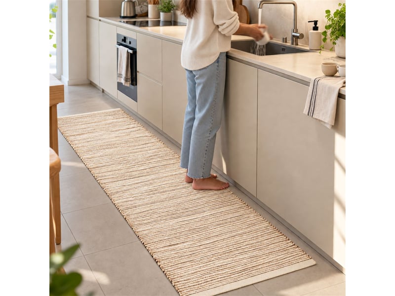  The white stone tapis kilim artisanal en coton 50x80 cm ivoire | style berbère traditionnel, tissage plat, uni | 100% coton, lavable en machine  - Conforama A