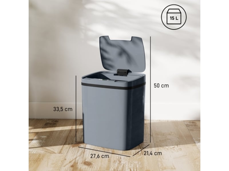 Poubelle automatique 15 l à capteur, 2 modes d’ouverture, grise, 27,6x21,4x33,5 cm - Conforama C