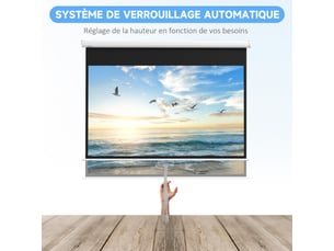 Écran de projection tv et home cinema 80 pouces 16:9 4k hd, 187 x 8 x 150 cm, fixation mural ou plafond