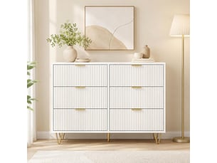 Commode 6 tiroirs 100 cm, commode chambre meuble de rangement moderne avec poignées et pieds dorés