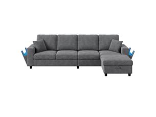 Canapé d'angle réversible fixe HAUSS SPOLE 4 places Polyester gris avec coffre de rangement