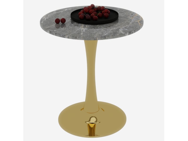  Guéridon rond 70x70x72 cm en marbre artificiel, doré et gris veiné  - Conforama A