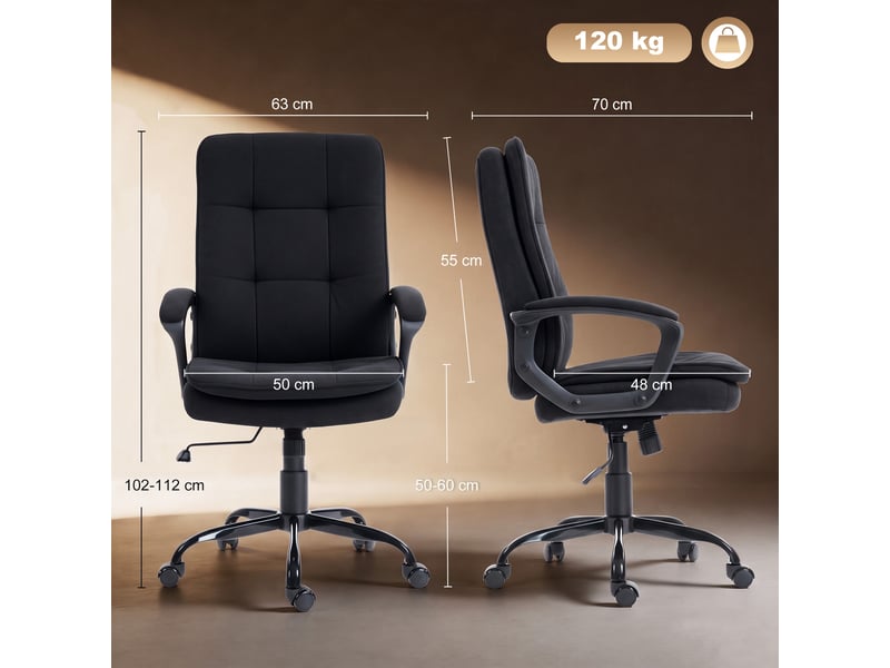  Fauteuil de direction avec revêtement double couche, chaise de bureau en tissu, réglable en hauteur, avec accoudoirs, noir  - Conforama E