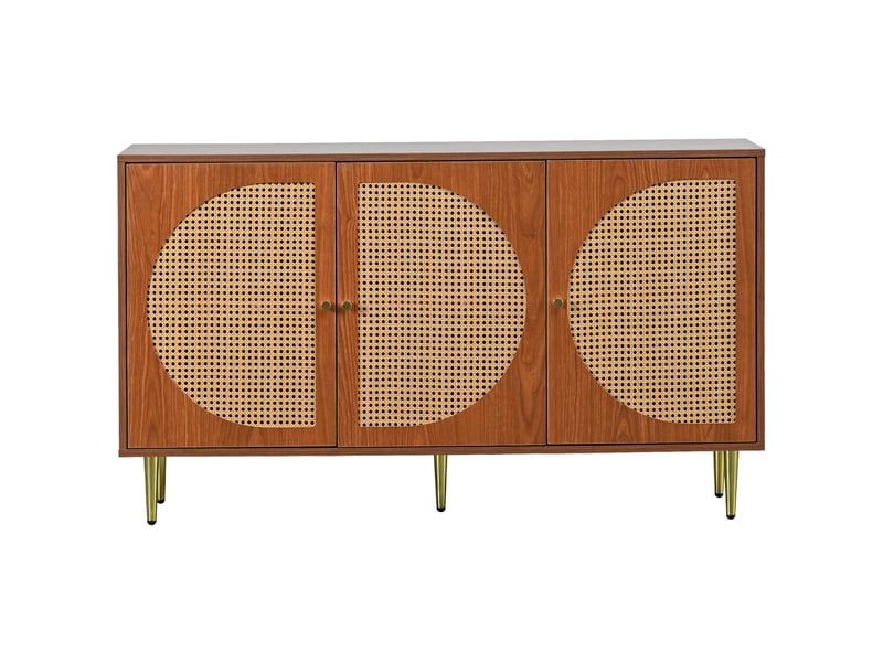  Buffet 3 portes rotin 129.8x40x76 cm meuble de rangement moderne noyer panneaux particules  - Conforama A