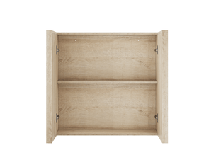 Armoire de salle de bain murale 2 portes sans poignées, rangement fermé, décor chêne pour salle de bain 60 × 21,6 × 58 cm
