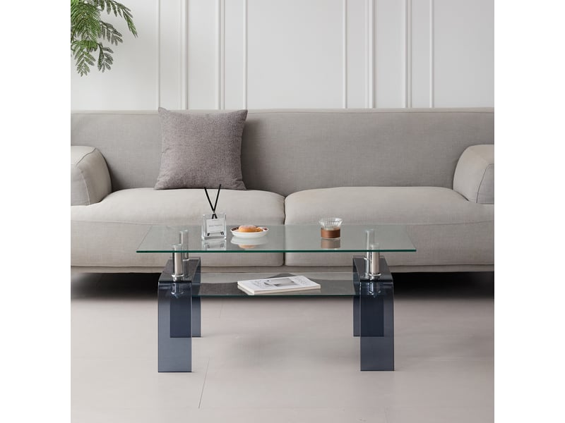 Table basse de salon en verre trempé, 2 plateaux, pieds en verre gris, 100 x 55 x 45 cm Fay Lum - Conforama D
