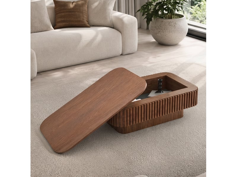  Table basse 98x60x35 cm avec rangement caché, décor noyer foncé  - Conforama B