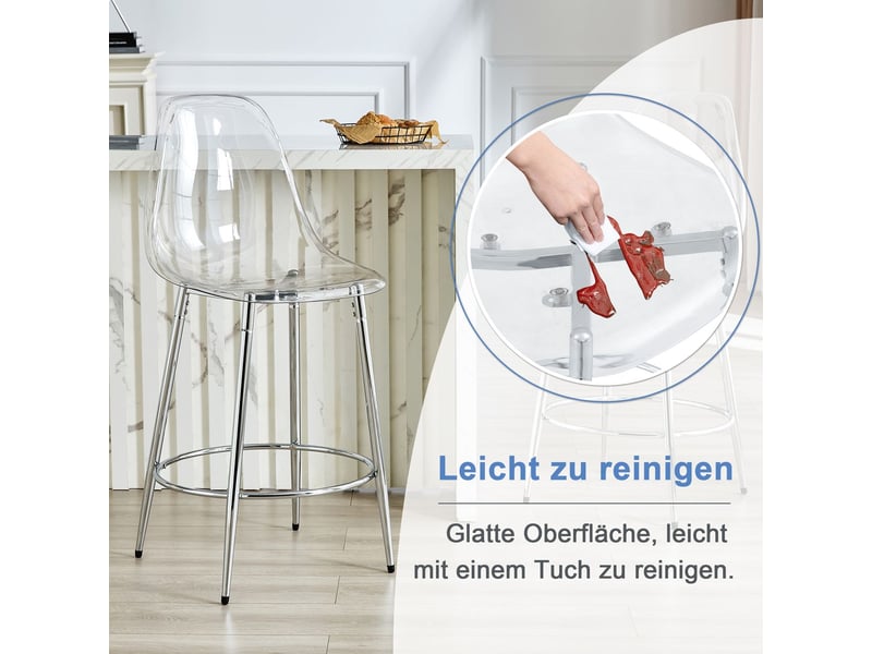 Lot de chaises 2 pièces transparent design suspendu pieds en métal argenté style minimaliste luxe moderne - Conforama E