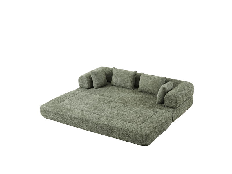 Canapé convertible modulable 2 places 200 x 95 cm vert en chenille, 4 configurations avec 4 coussins - Conforama A