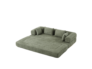 Canapé convertible modulable 2 places 200 x 95 cm vert en chenille, 4 configurations avec 4 coussins