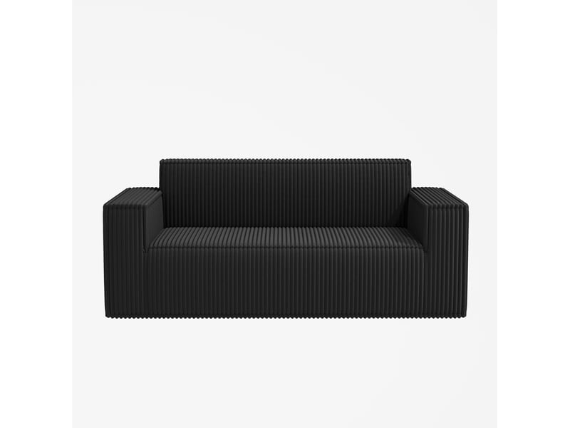  Canapé 2 places 178x86x70 cm noir en velours côtelé, assise profonde avec mousse et ressorts intégrés  - Conforama D