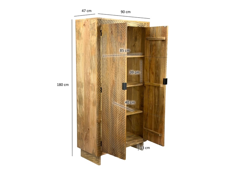 Finebuy armoire en bois de manguier massif naturel 180cm - armoire haute de salon - armoire polyvalente style maison de campagne - armoire à 2 portes - armoire design en bois massif faite à la main  - Conforama D