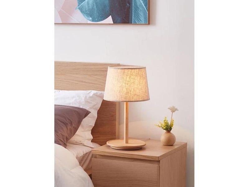  Lampe de chevet style nordique lin beige bois massif 2700k e27 4w led 370618_AACPI14108_6_DROPFR - Conforama A