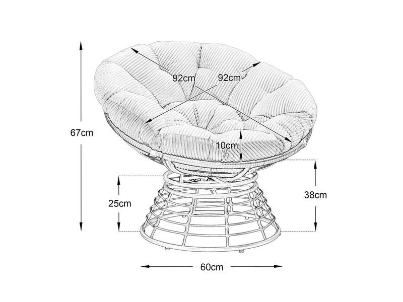  Fauteuil papasan pivotant 360° 92x67 cm en rotin pe marron avec coussin vert clair  - Conforama C