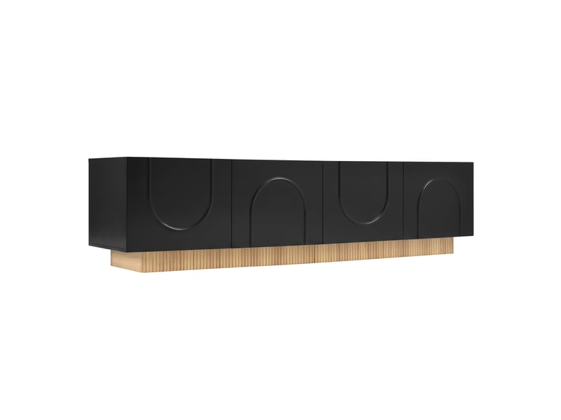  Meuble tv noir, 4 portes, rangement, gestion des câbles, fermeture douce, design moderne, structure robuste - 170x38x42cm - salon  - Conforama D