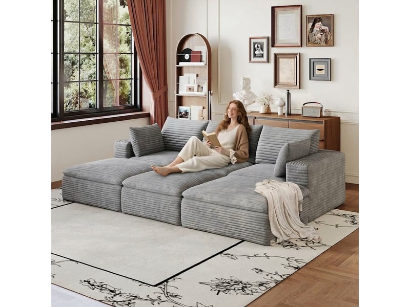 Canapé nuage en velours côtelé 6 places gris foncé design modulable sans montage requis - Conforama C