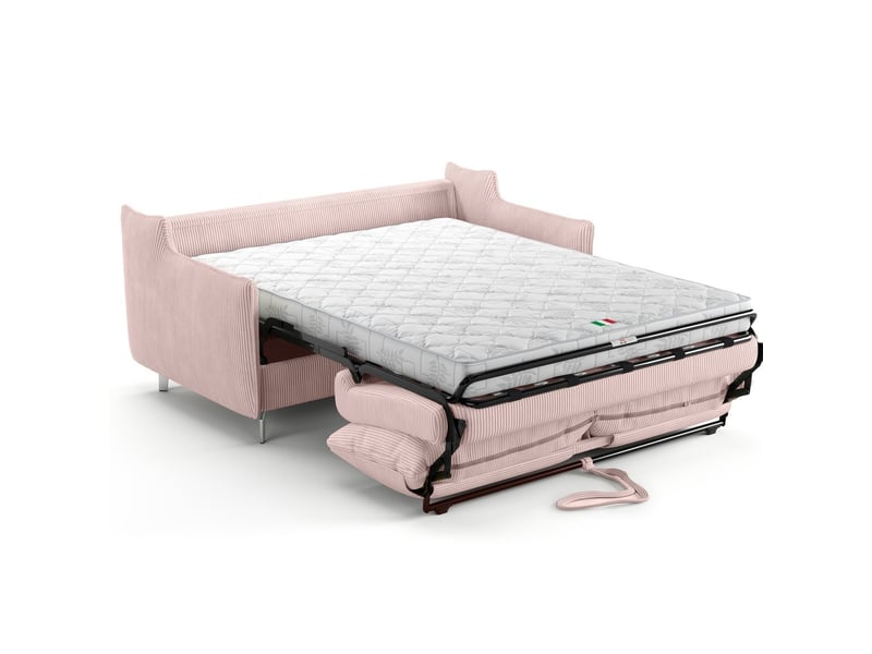 Canapé droit convertible 3 places en velours côtelé rose pâle - ouverture express - astoria Astoria - Conforama E