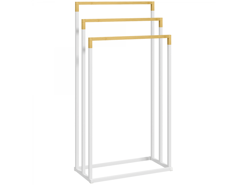  Ensemble porte-serviettes avec 3 barres,design industriel,bambou,45x22,5x86cm,blanc et naturel  - Conforama A