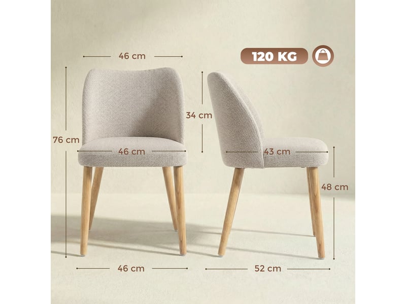  Lot de 2 chaises salle à manger effet lin et hévéa dossier courbé crème  - Conforama E