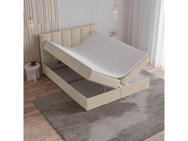  Boxspring meril 200x200 cm, lit complet avec matelas, beige  - Conforama C