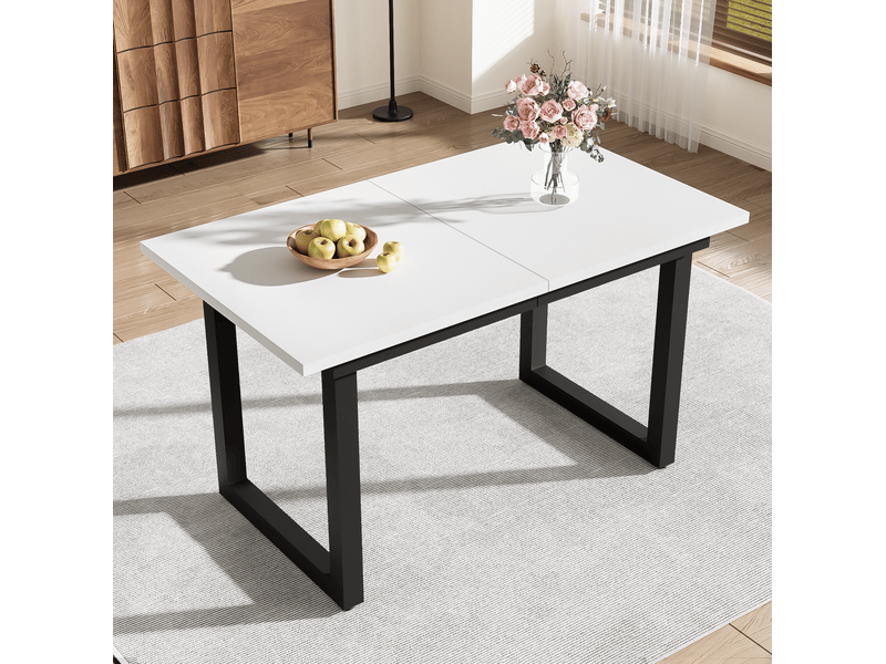  Table extensible, 140-180x80x75 cm, style industriel, pratique, plateau mdf, piètement métal, coloris blanc et noir  - Conforama D