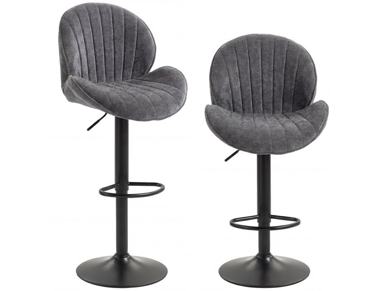  Lot de 2 tabourets de bar, hauteur réglable, pivotant 360°, siège rembourré, dossier et repose-pieds, gris  - Conforama A